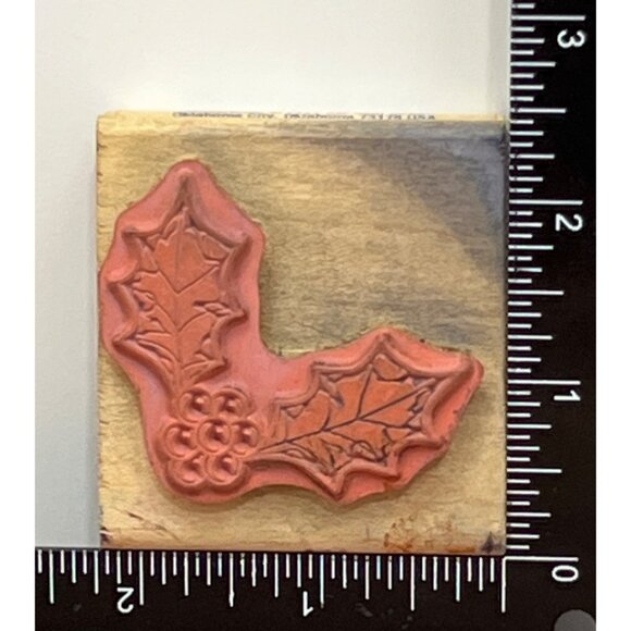 1999 STAMPABILITIES HOLLY BERRY F1005 WOOD MOUNTED RUBBER STAMP HOLIDAY - Picture 4 of 4
